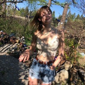 Creme knit designed bralette top